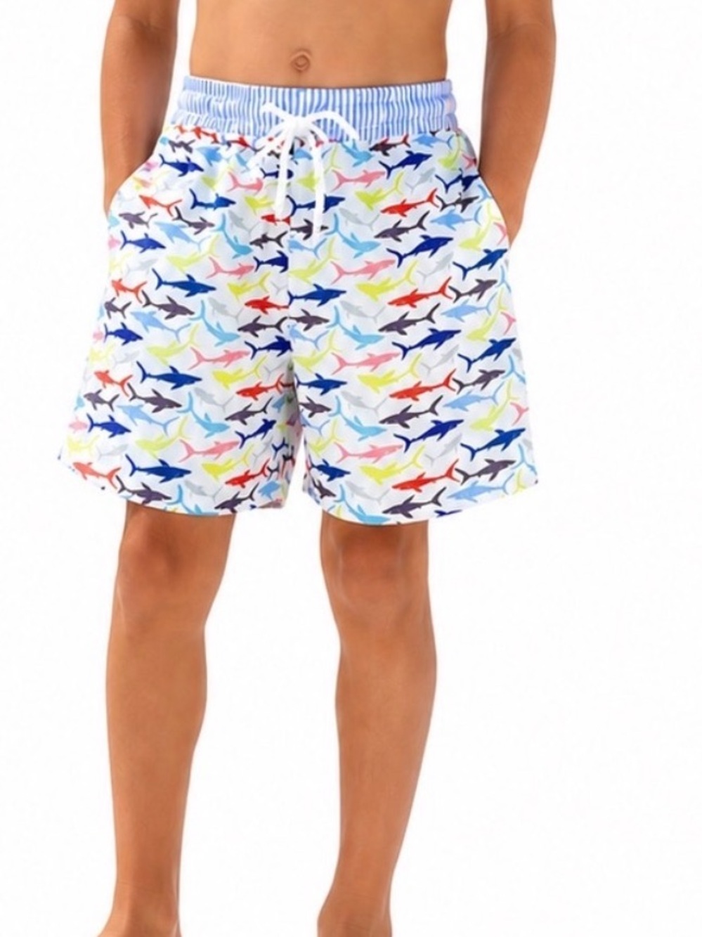 Smock Monkey Boys Shark Swim Trunks Size 8 NWT Colorful Shark Print